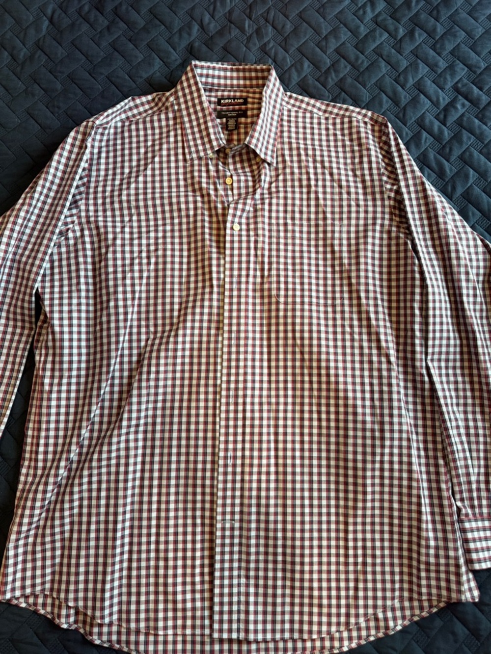 Kirkland Signature Burgundy and White Gingham Dress Shirt